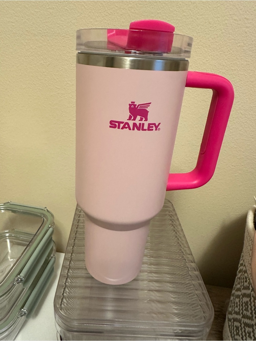 Stanley Light Pink Travel Tumbler with Bright Pink Handle